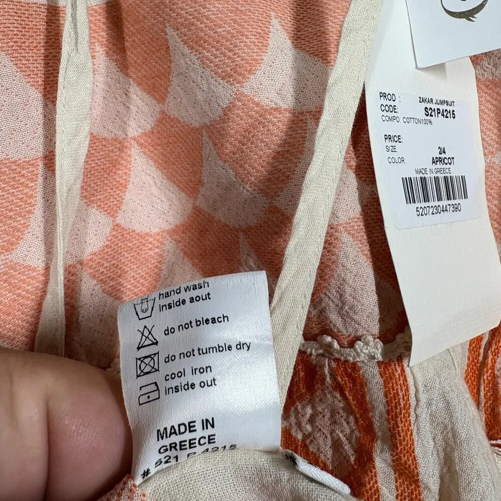 Pearl and Caviar Baby Girl Size 2/4 Apricot Zakar Romper Orange Tassel